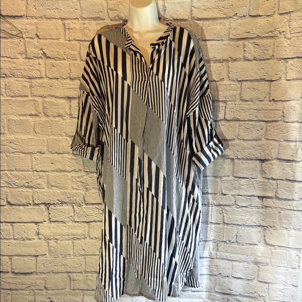 Kaktus Blue and White Striped Dress XL 100% summer